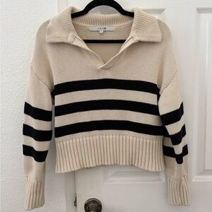 Joe's Black and Cream Striped Knit Collared Sweater - Size S